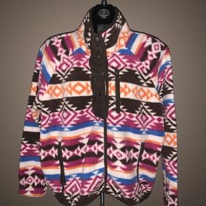 LIV Outdoor Fleece Button Up Sweater Large Aztec Pattern